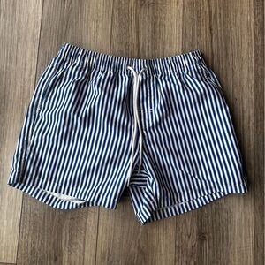 YoungLA Navy and White Vertical Stripe Swim Trunks